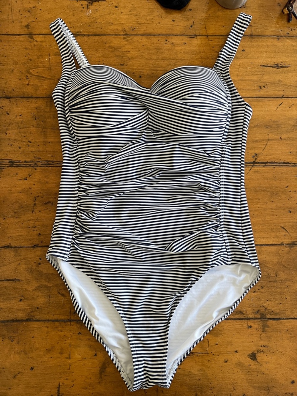 Navy & White Stripe One-Piece Swimsuit with Built-In Support
